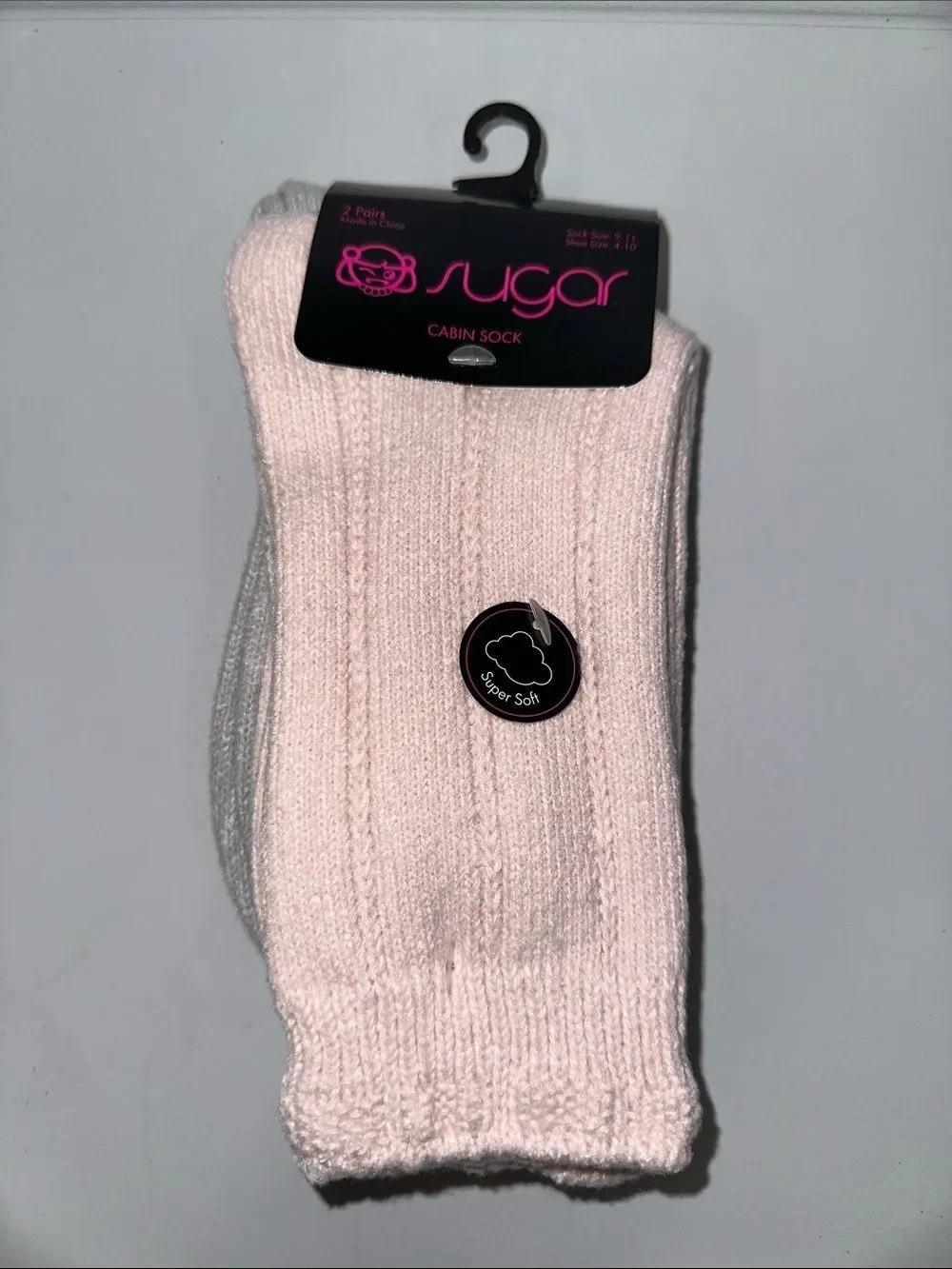 sugar Ladies Blush Pink Silver Gray Knit Super Soft Cabin Socks 2 pairs